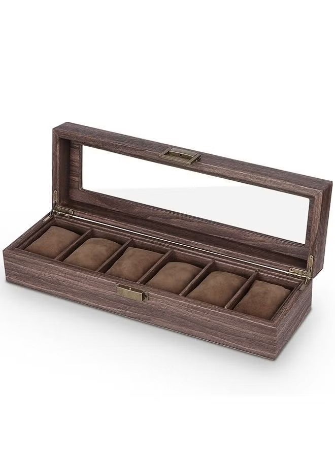 BaytEasy Premium Wooden 6-Compartment Watch Box, Detachable, Elegant Glass-Lid Display Case, The Perfect Gift Organizer for Watches, Jewelry and Accessories (39*12*9 cm). - Image 3